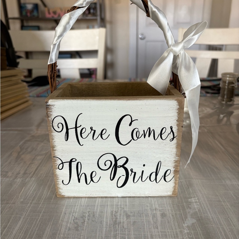 White and Brown Rustic Wedding Accent Basket